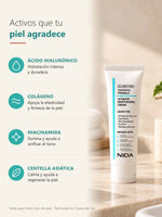 Activos de NIDA: ácido hialurónico, colágeno, niacinamida y centella asiática